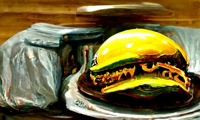 Realistic Cheeseburger Oil Painting