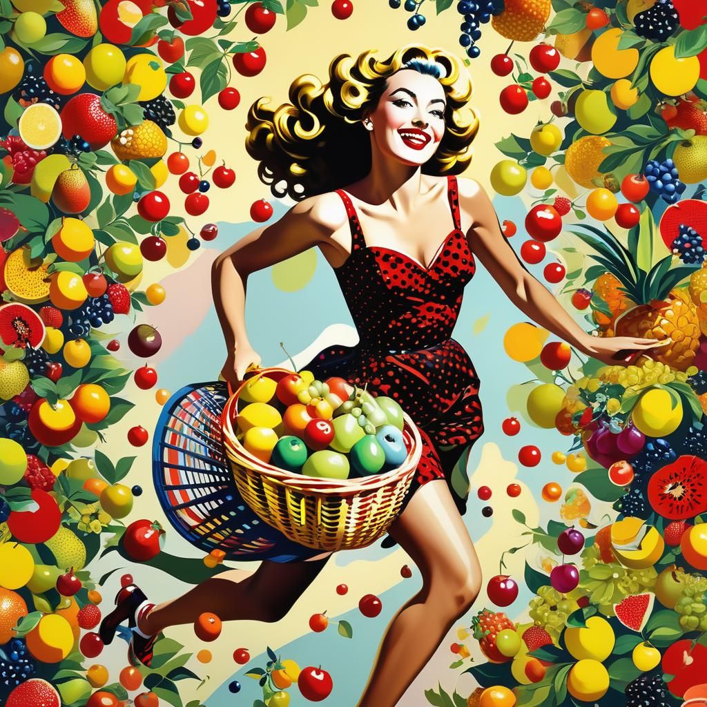Surreal Pop Art Pin-Up Model with Fruits