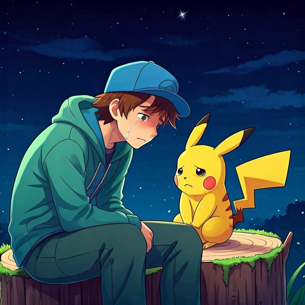 Pokémon Trainer Listens to Pikachu's Tale in Anime Style