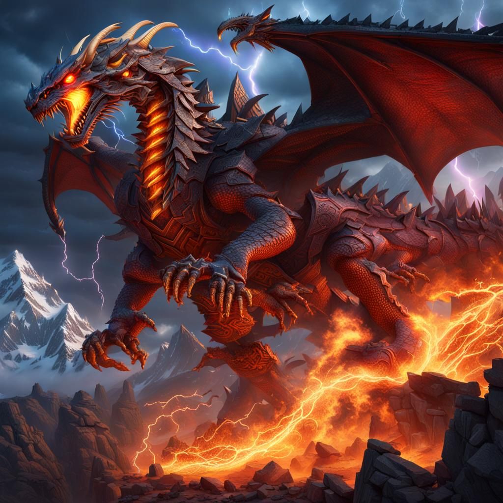 Dragon and Megatron Battle on Everest: Fantasy Art