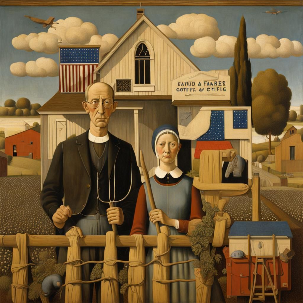 American Gothic Inspired Farm Couple Portrait