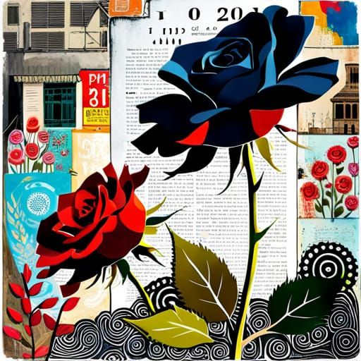Mixed Media Floral Art with Digital and Print Elements