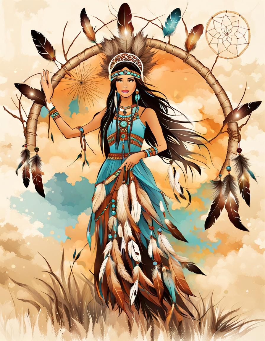 Cherokee Princess with Dreamcatcher Background