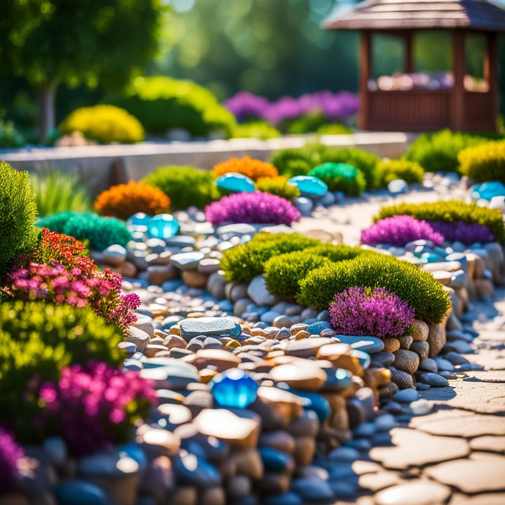 Elegant Gemstone Landscaping of a Serene World Walkway