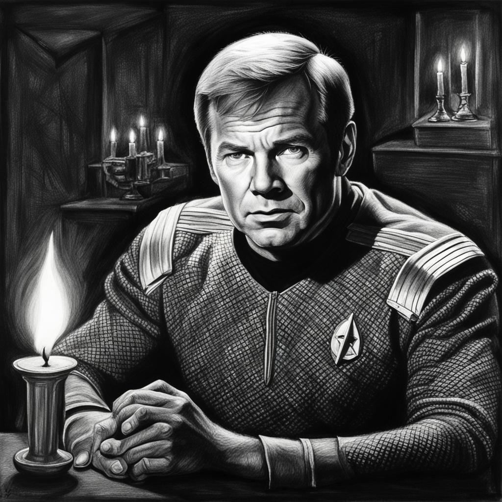 Captain Kirk Portrait in Charcoal Drawing