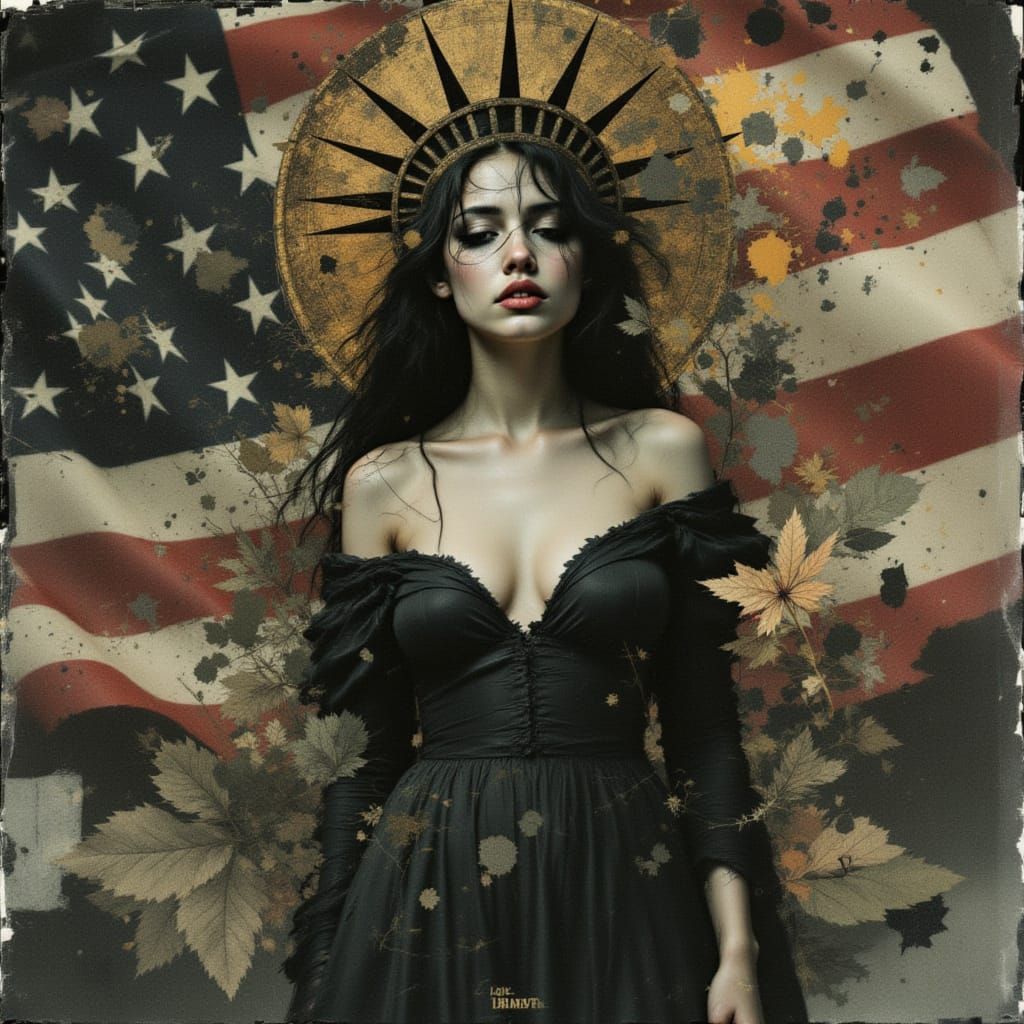 Stylized Lady Liberty Sculpture in Golden Tones