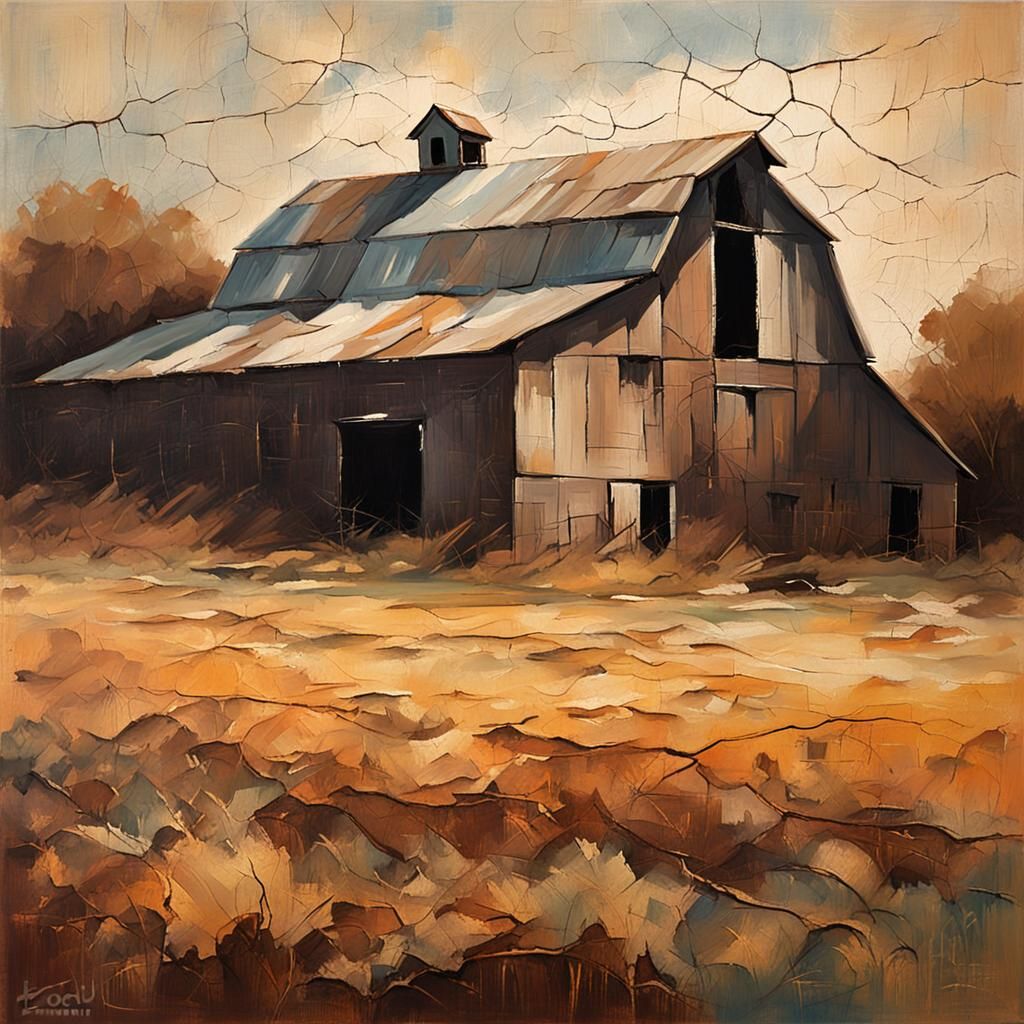 Distressed Oil Painting of an Old Barn