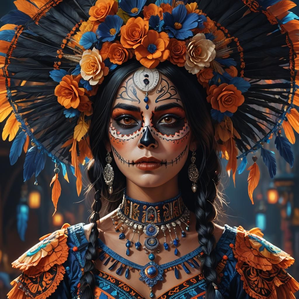 Catrina and Indigenous American Fusion: Digital Art