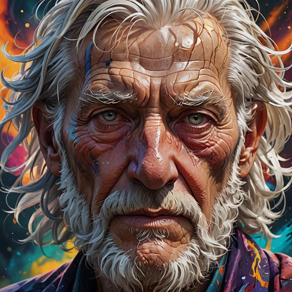 Intense Old Man Portrait in Splash Art Style