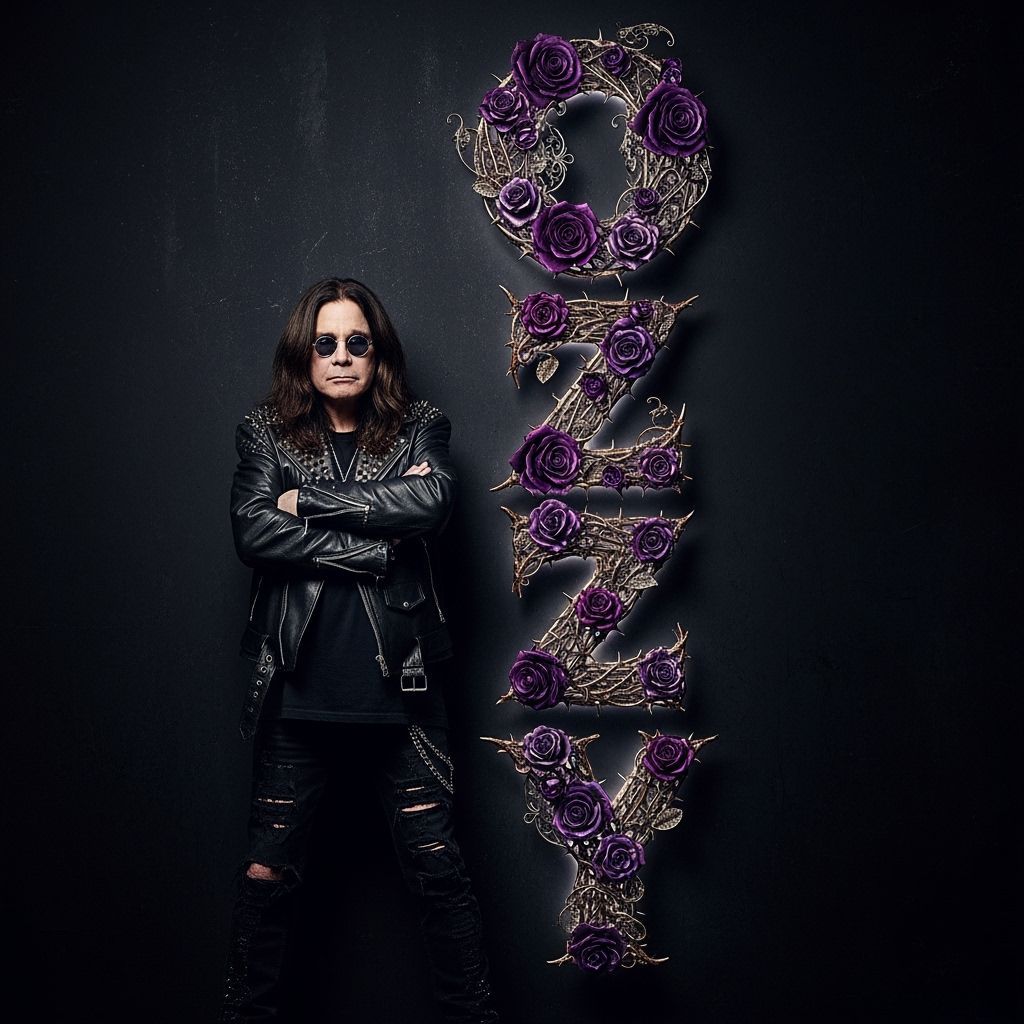 Ozzy Osbourne Portrait with Roses in Gothic Style