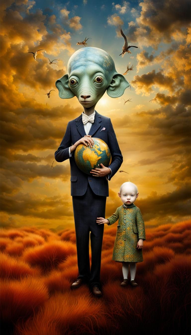 Surreal Restaurant Scene with Beautiful Aliens, Hyperrealist...