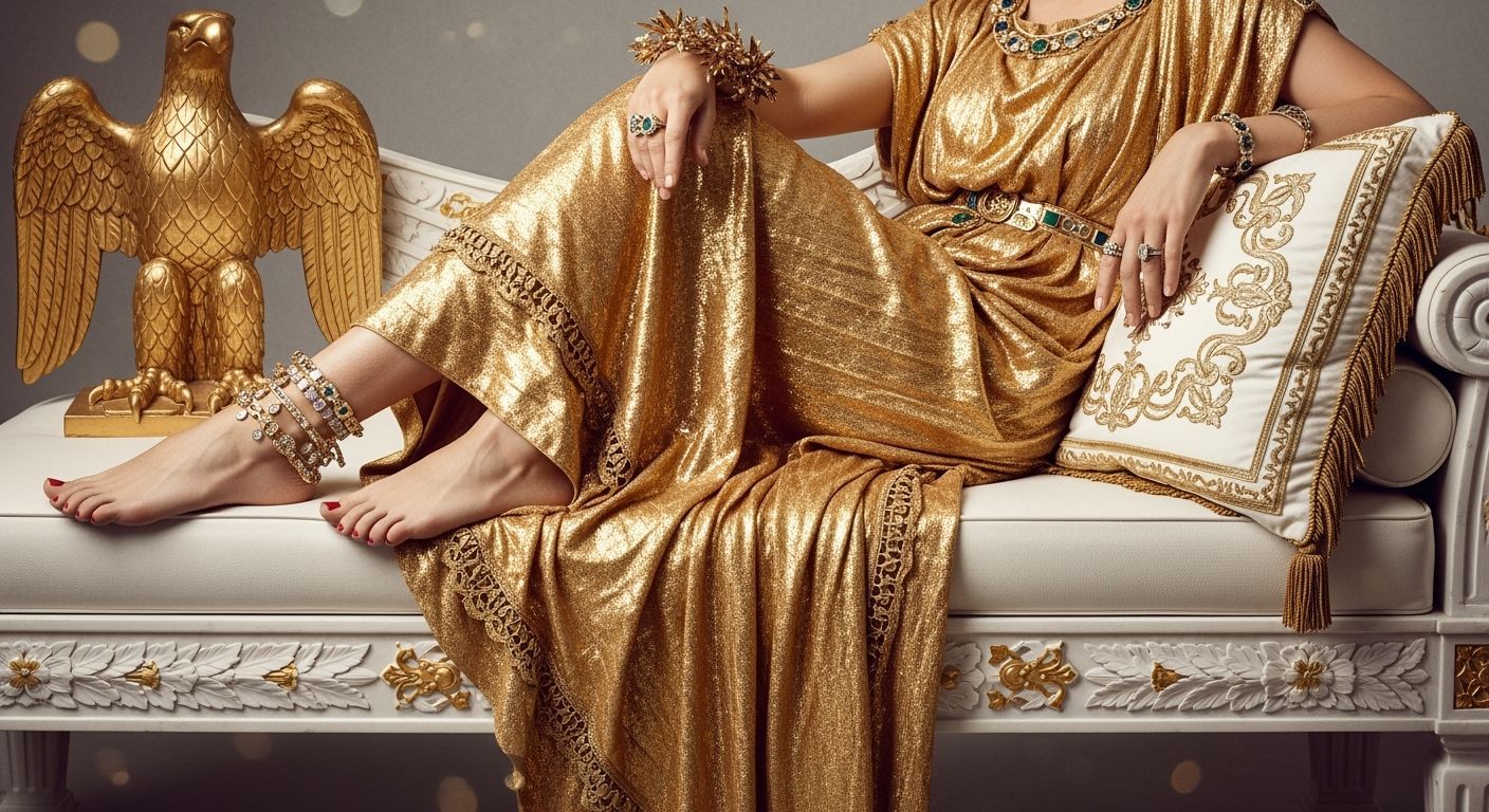 Roman Empress Lounging in Gold Toga