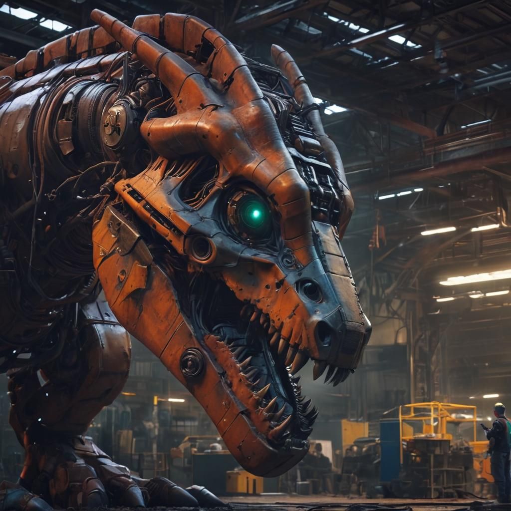 Industrial Futurism Mecha Repair in a Vast Sci-Fi Hangar