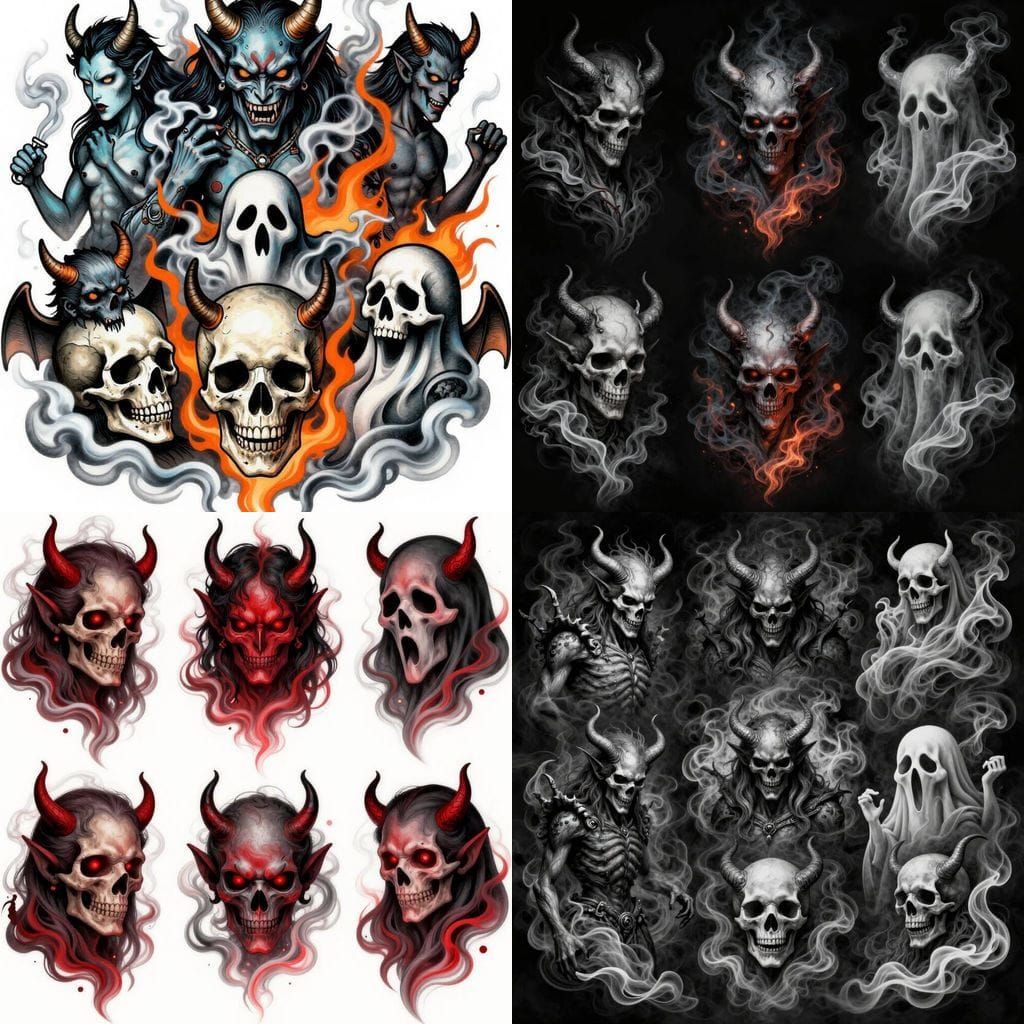 Smoke Demons, Skulls, Devils, and Ghosts for Filler Tattoos
