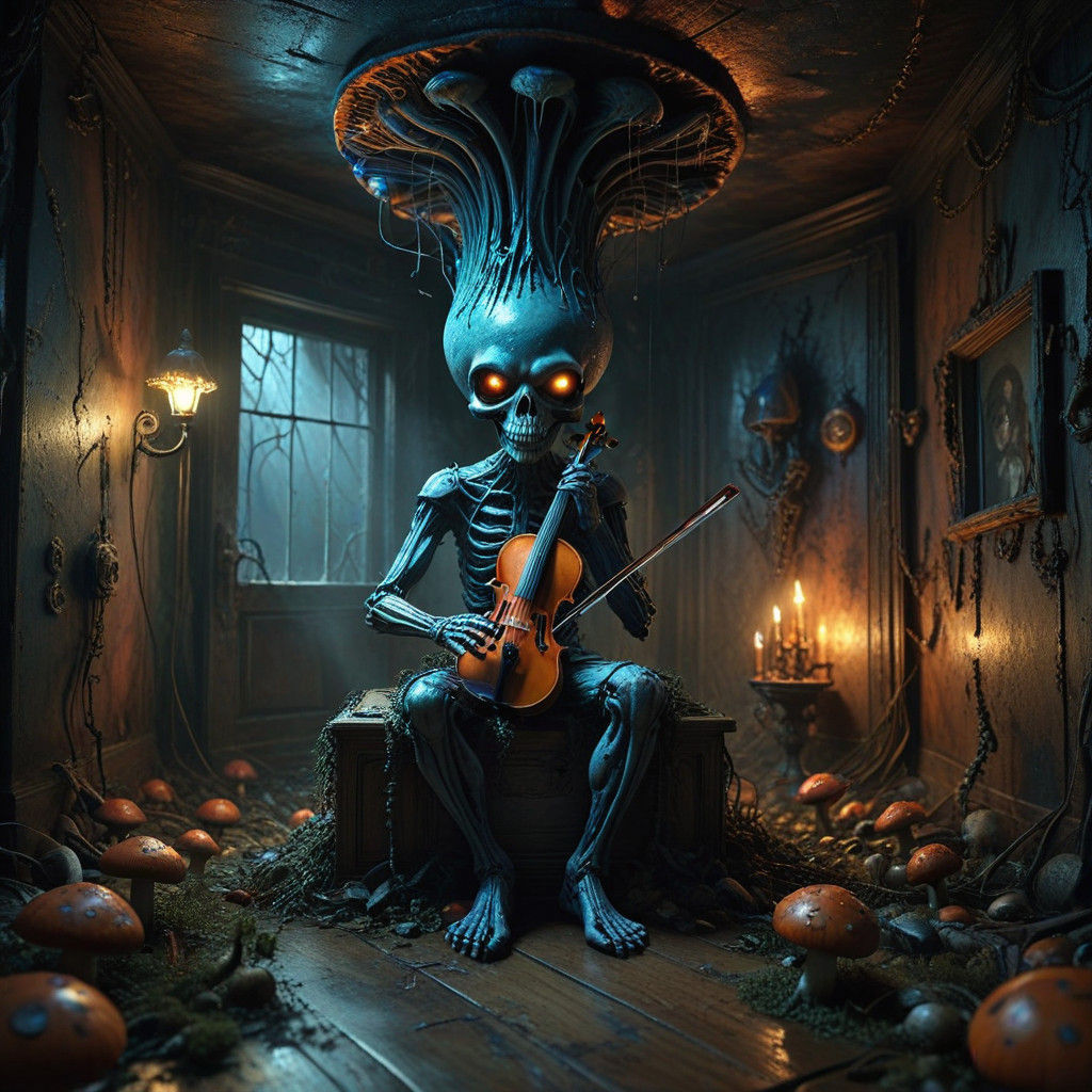 Surreal Psychedelic Scene with a Sinister Jack-in-the-box in...