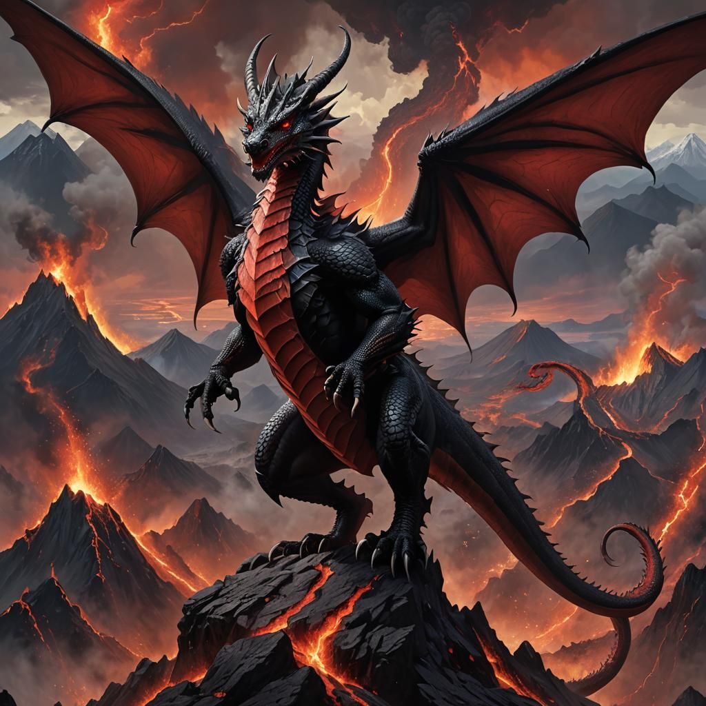 Majestic Red and Black Dragon by Volcano