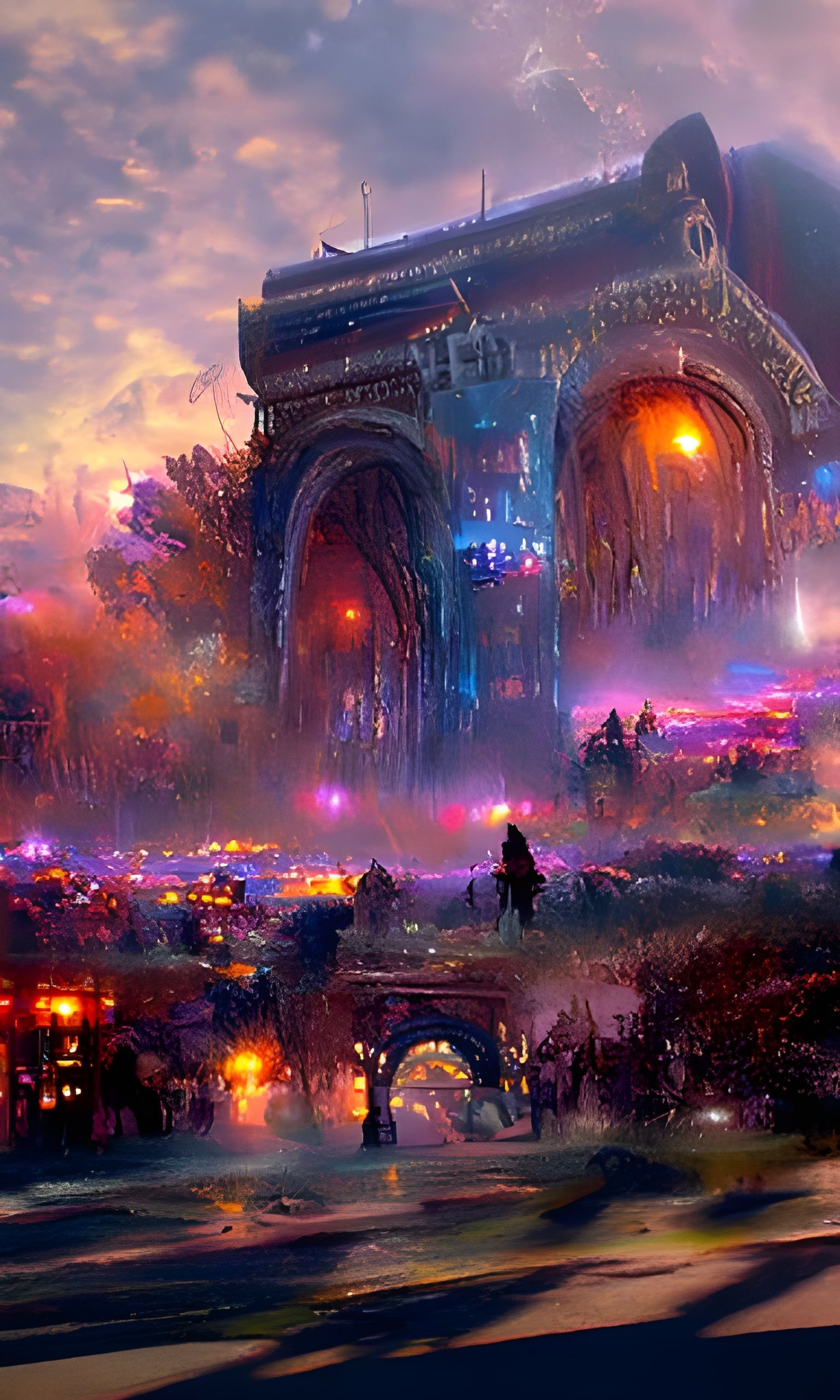 Cyberpunk Trainwreck at Terminus in Dystopian Landscape