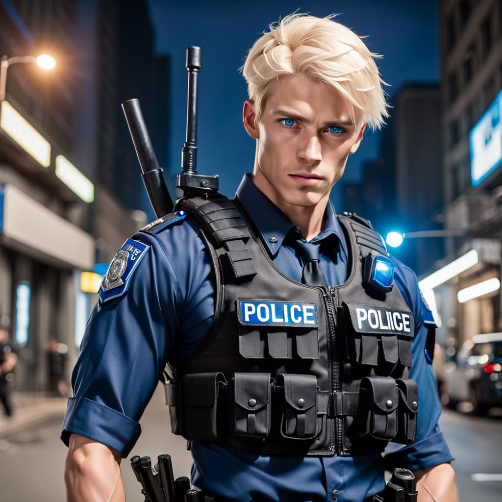 Handsome Policeman in Riot Gear, Pop Art Style