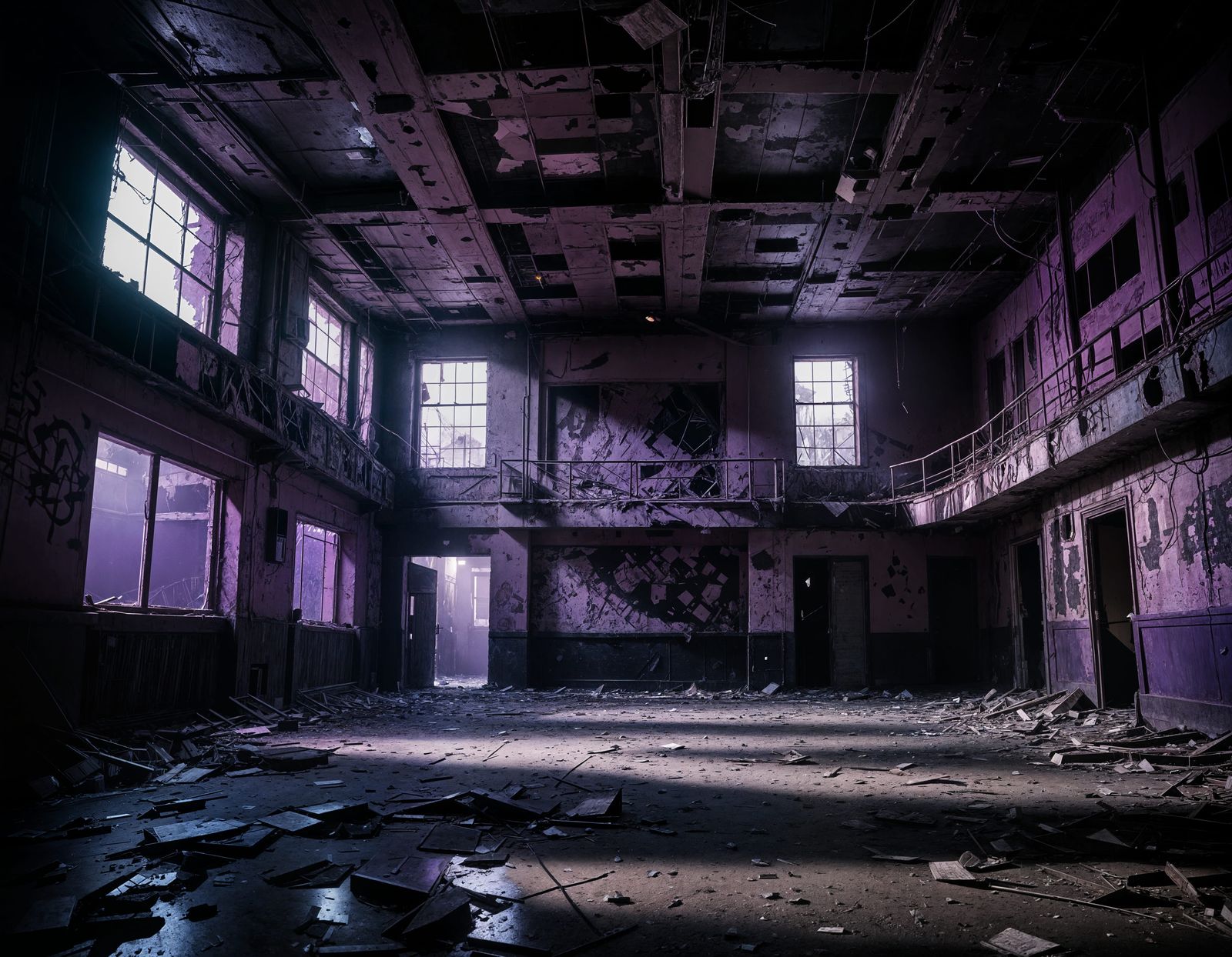 Ominous Abandoned Nightclub in Purple Haze