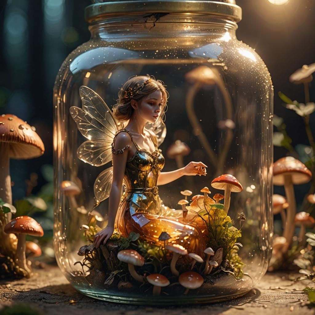 Fairy trapped inside a glass jar