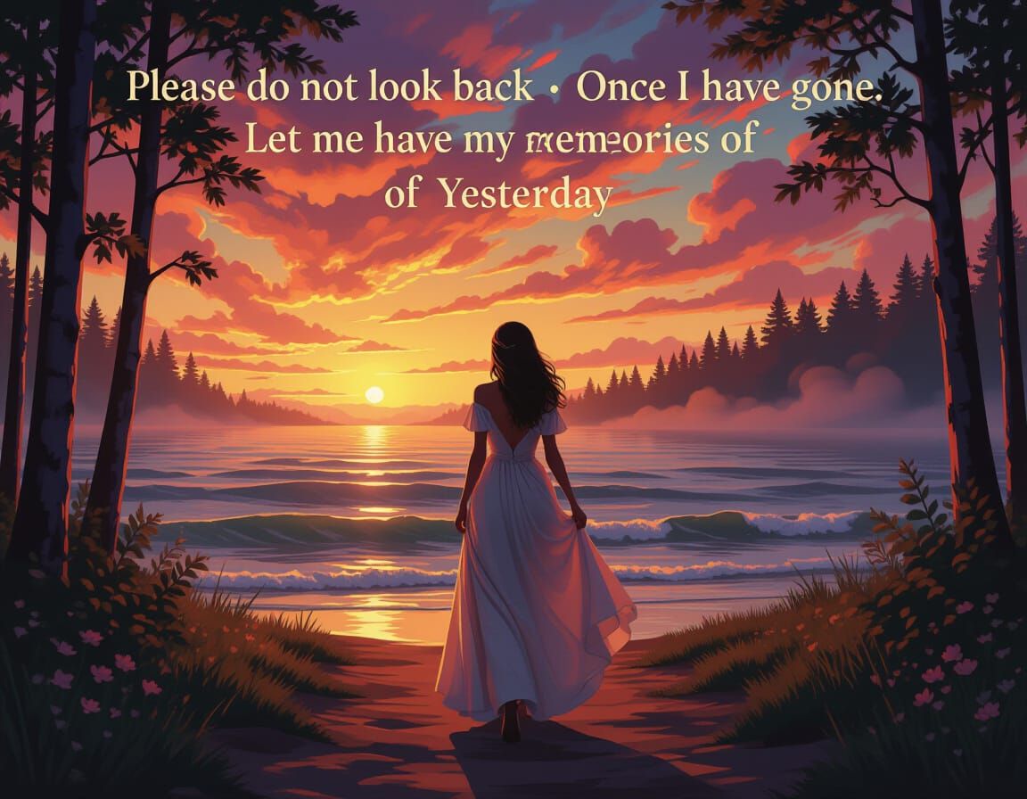 Surreal Sunset Forest Path with Melancholy Atmosphere