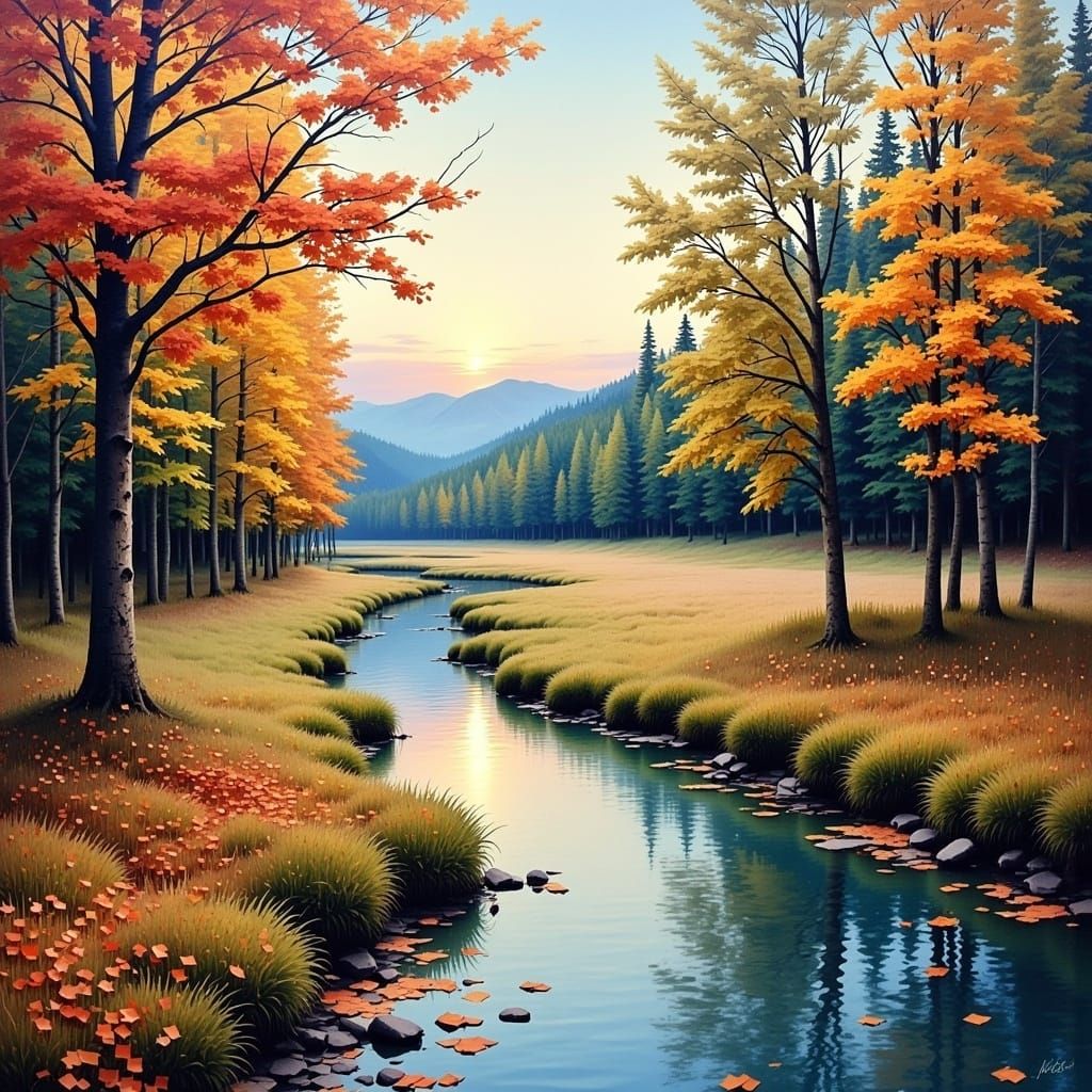 <lora:Pixelated Flux:1.0> gentle autumn landscape