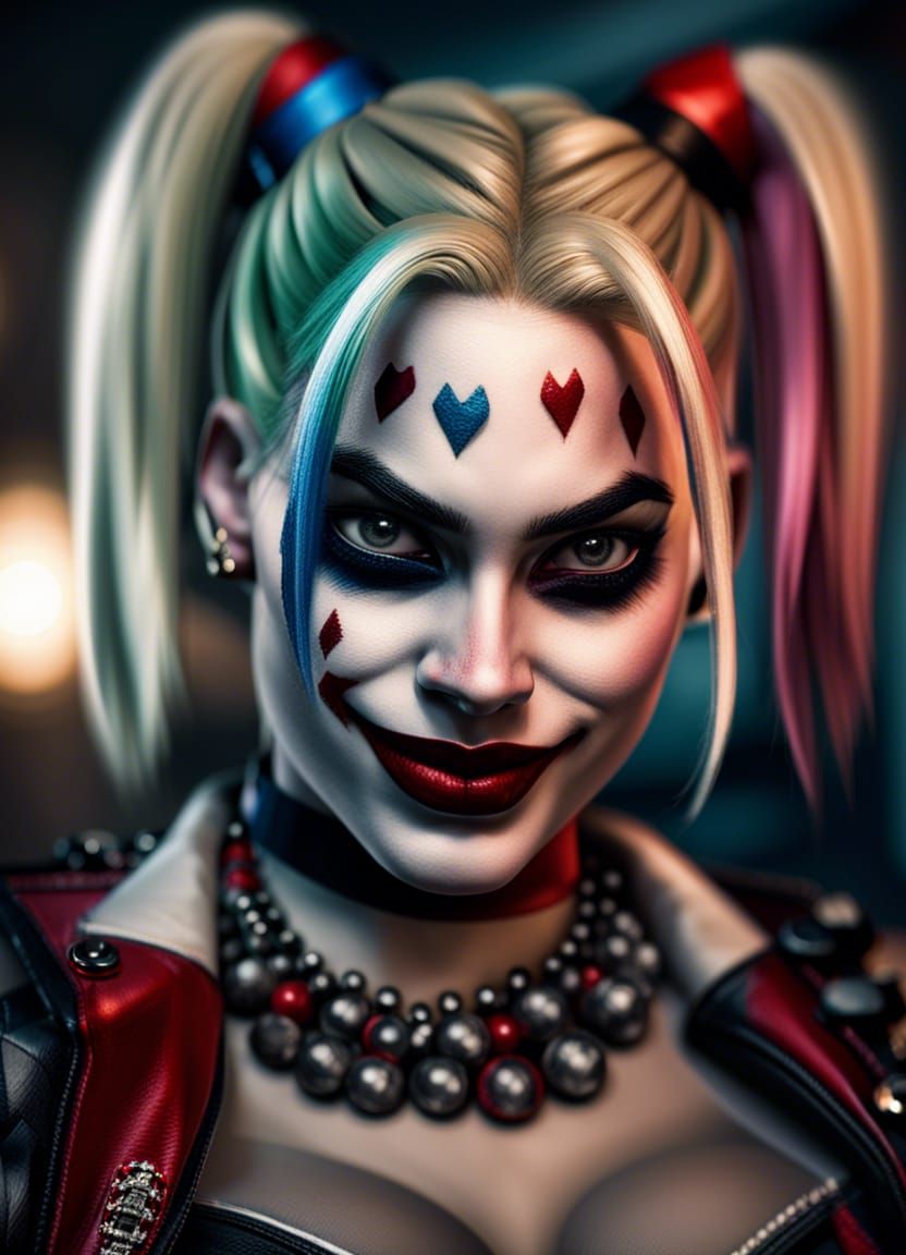Hyperrealistic Harley Quinn Portrait in Cinematic Style