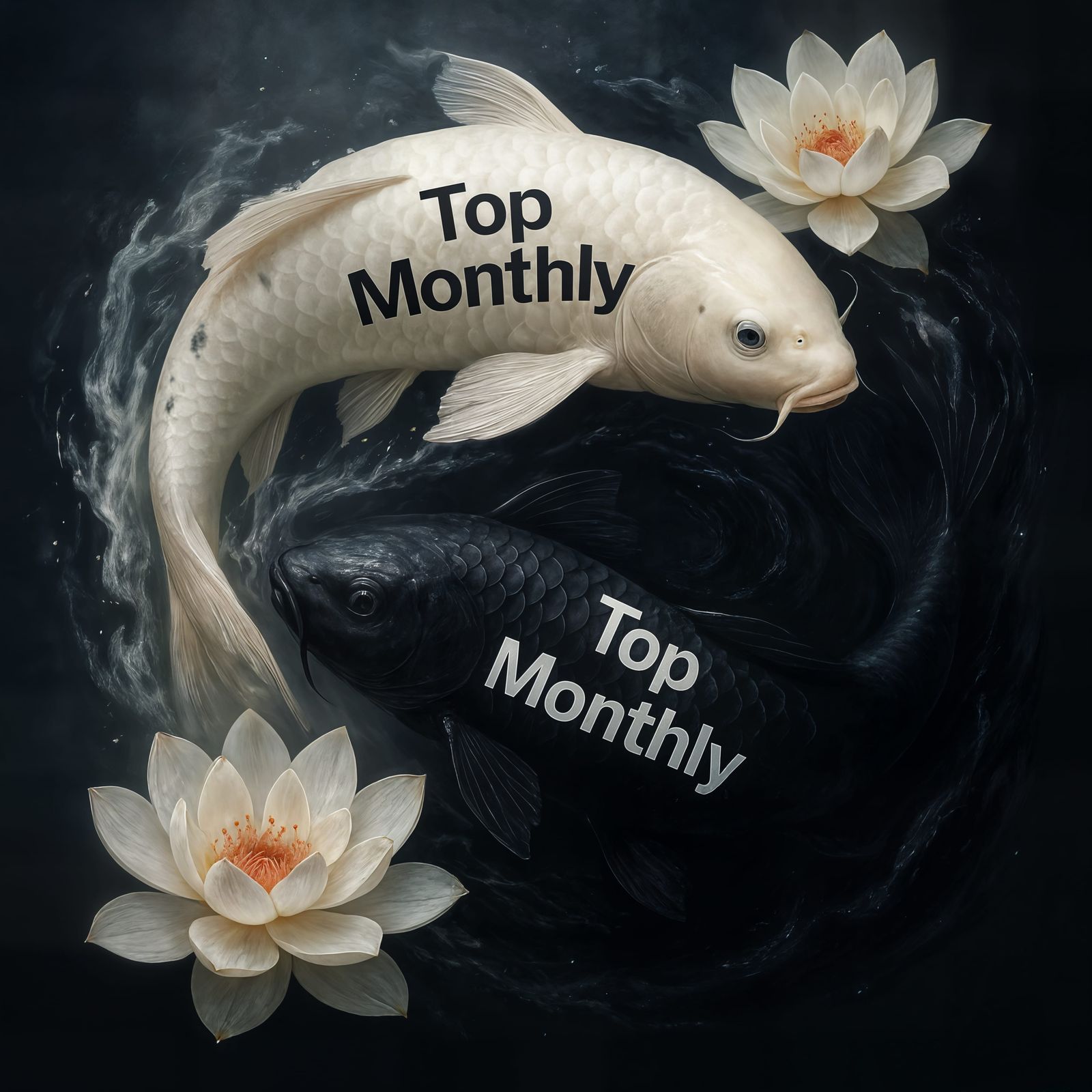 Photorealistic Yin-Yang Koi Fish with Lotus Flowers