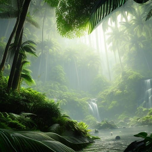 Lush Tropical Forest in Hyperdetailed Digital Painting