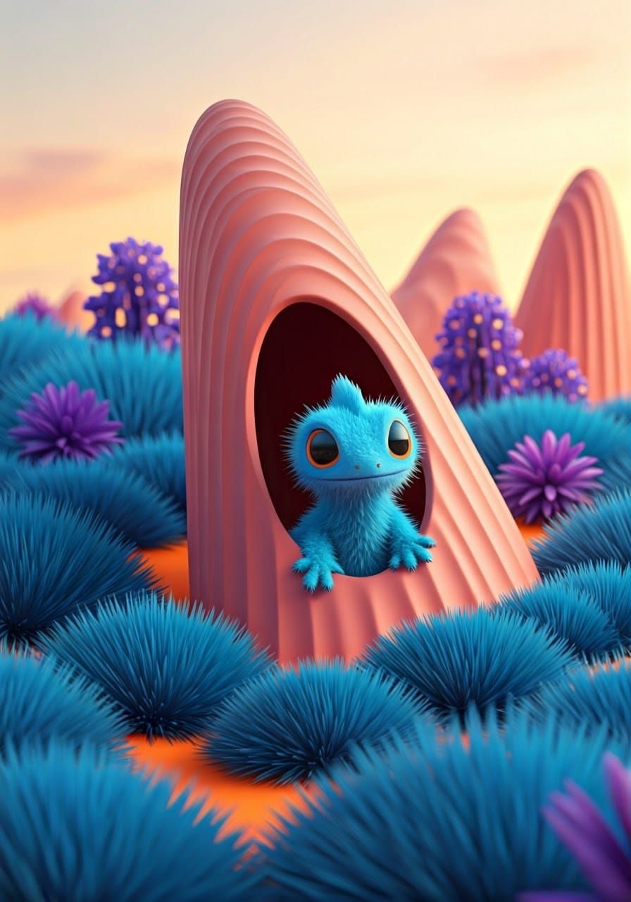 Vibrant Alien Emerge from Pastel Landscape