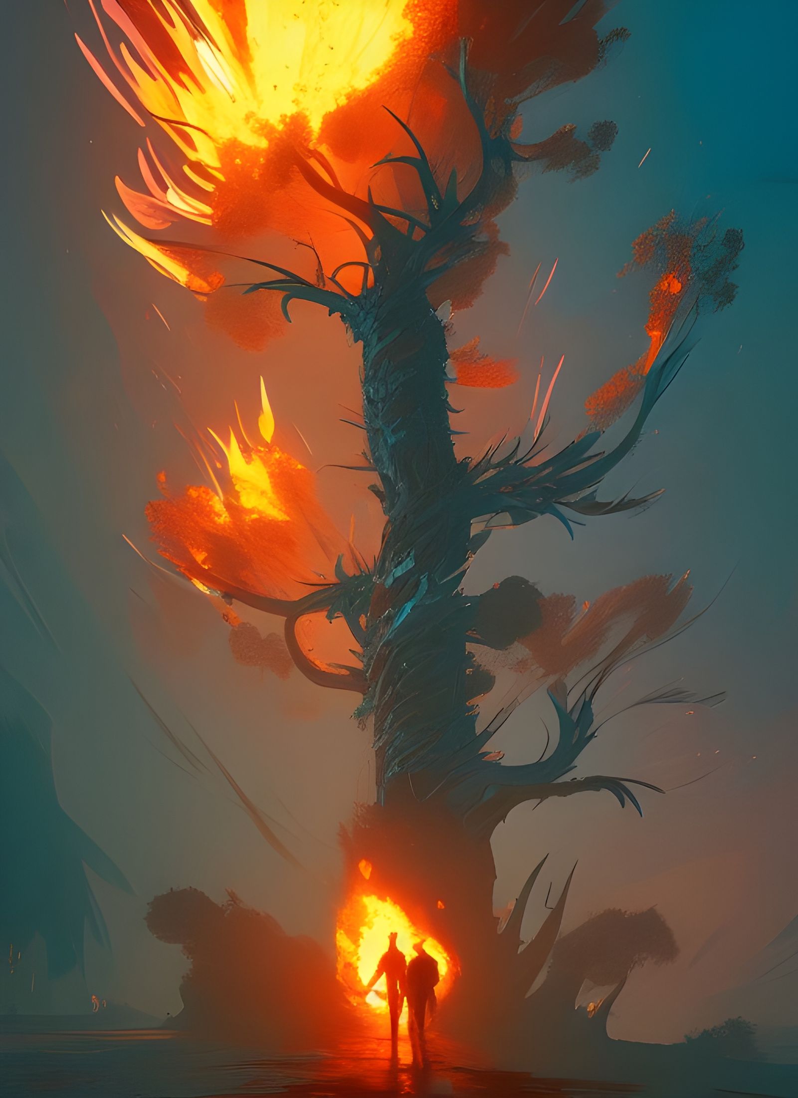 Fiery Tree Digital Illustration in Vibrant Colors