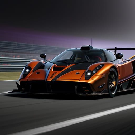 Red Pagani Zonda Speeds on Crazy Track in Dark Fantasy Style