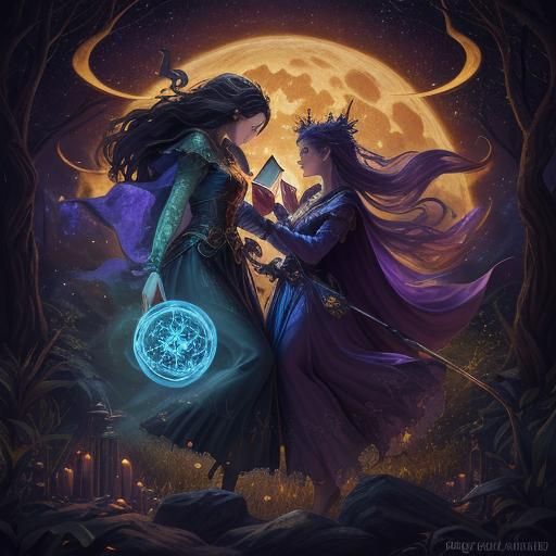 Mystical Witchcraft Scene in Vibrant Oil Painting Colors