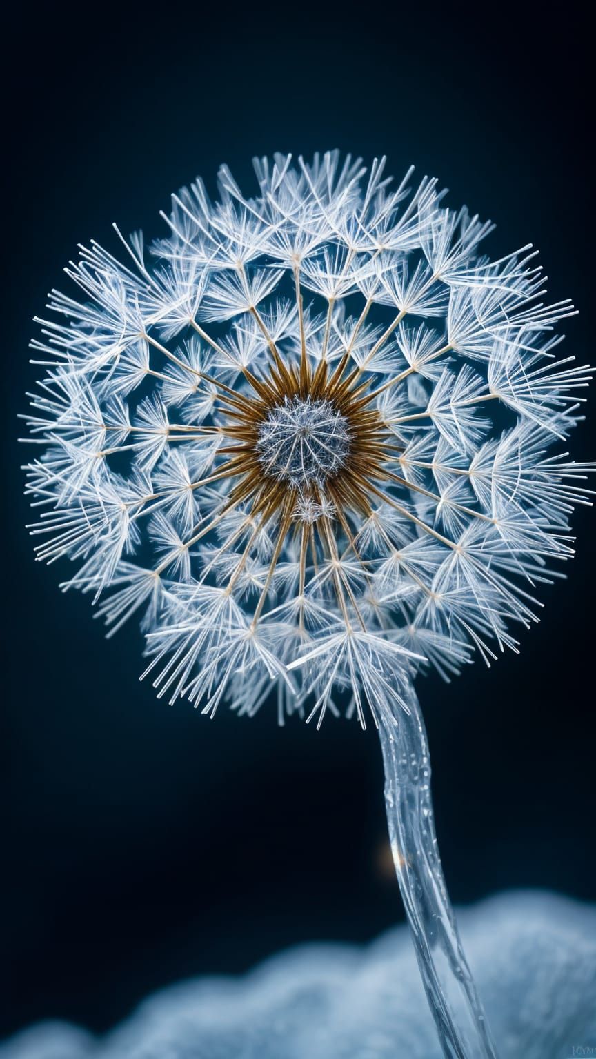 Crystal Dandelion Ice Sculpture in Glacier Blue Filigree