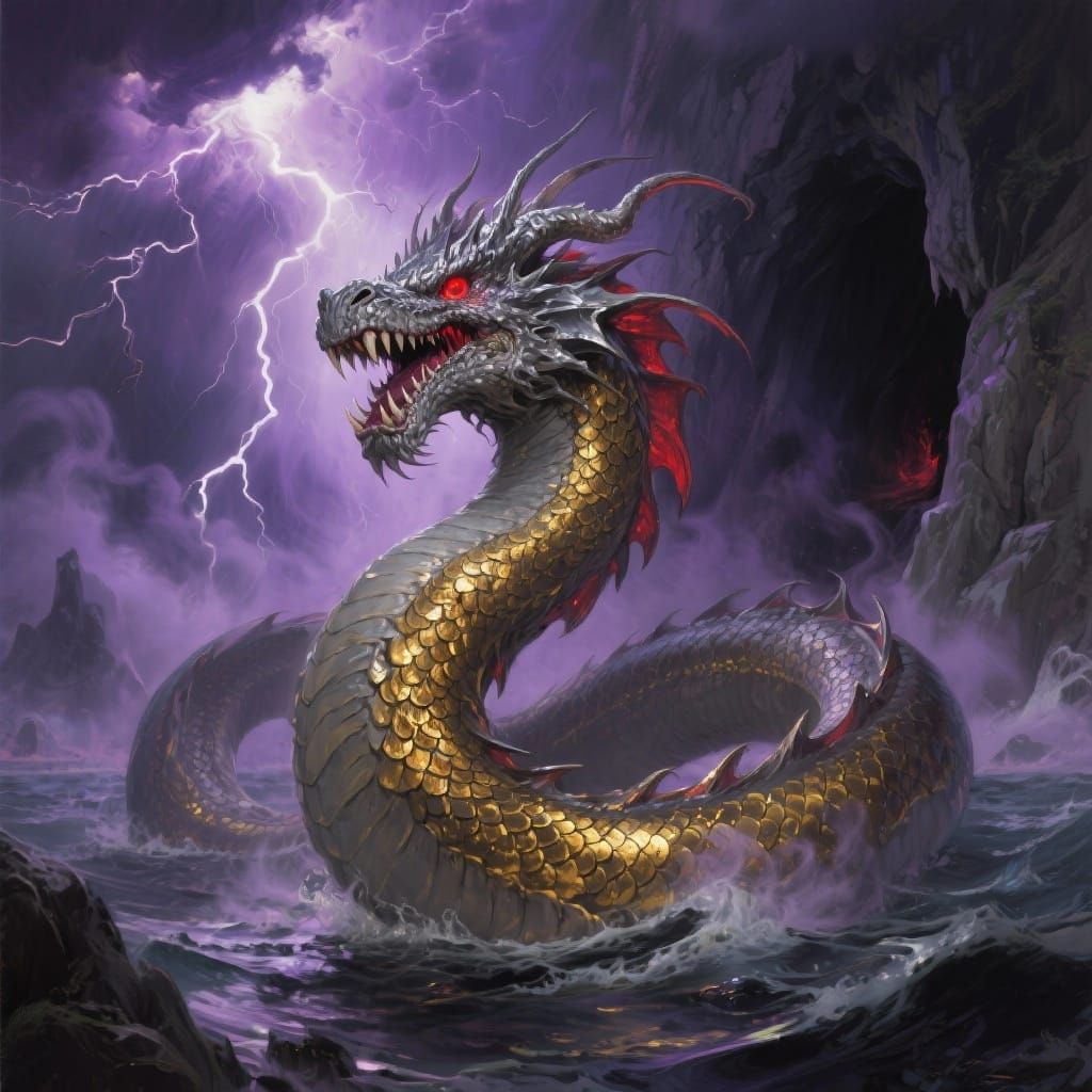 Majestic Gold Sea Drakon in Thunder Storm