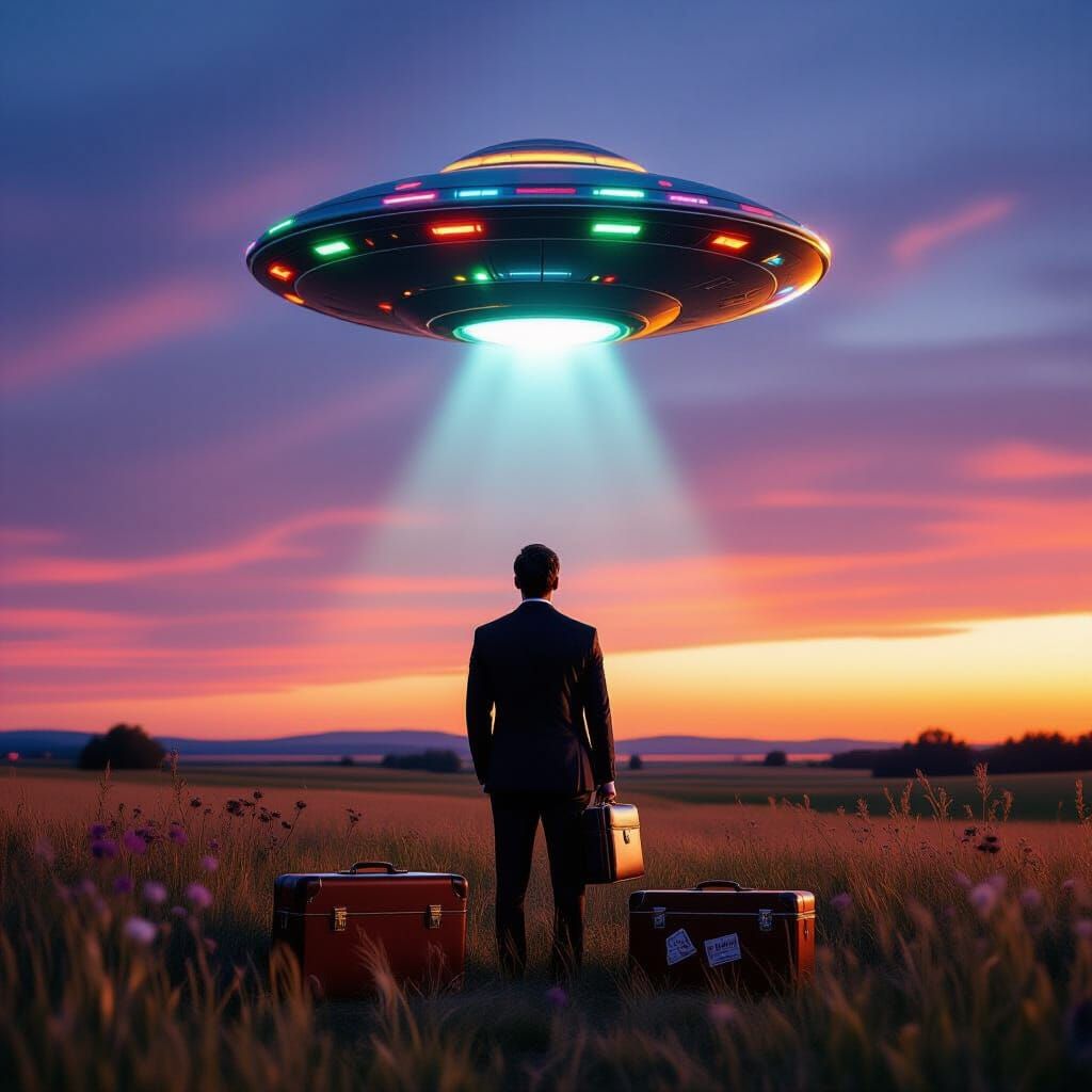 Man Meets UFO in Vast Field at Dusk