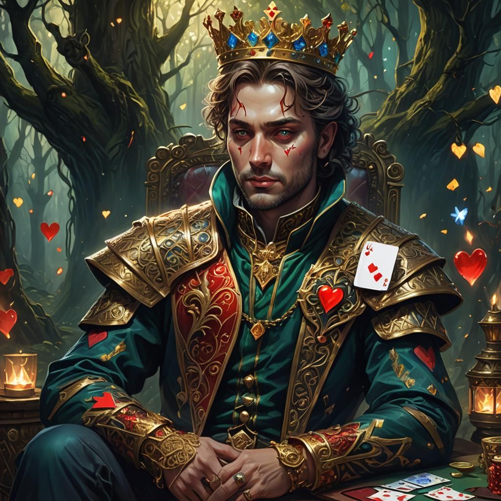 King of Hearts Portrait in Mystical Forest