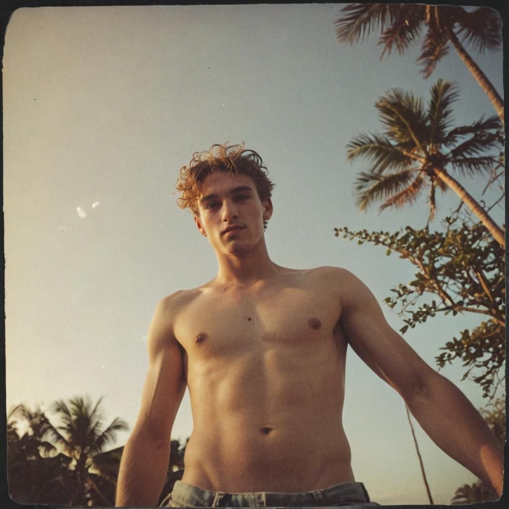 Tropical Beach Polaroid Photo in 1990s Grunge Style