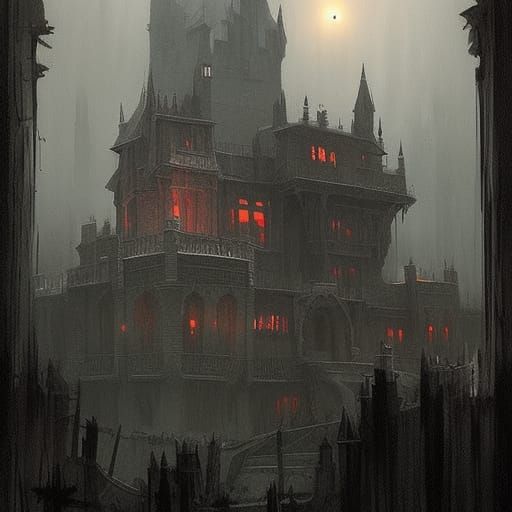 Sinister Horror Castle in Dark Fantasy Style
