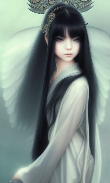 Ethereal Samurai Angel in Platinum Dress, Hyperdetailed