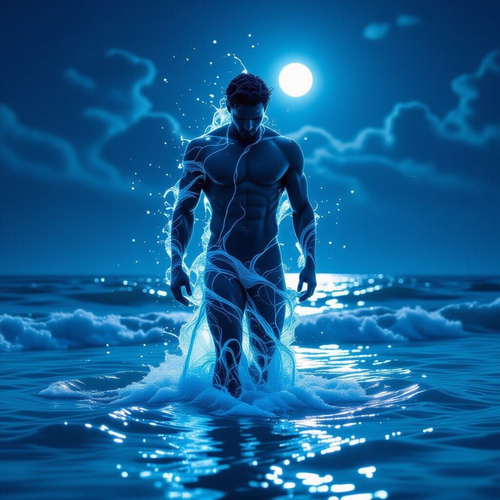 Man Made of Ocean Water in Surreal Style