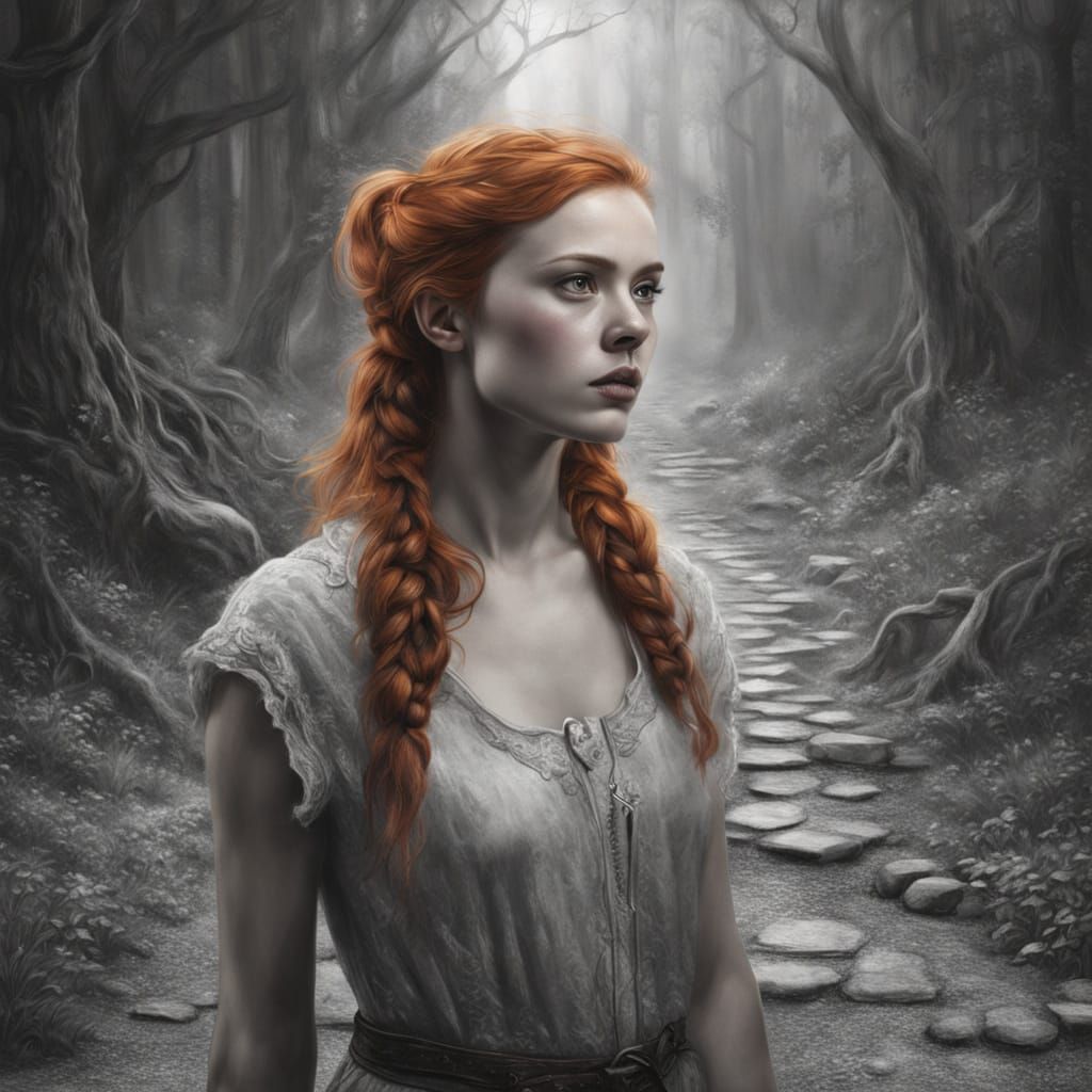 Woman Drawing Fantasy World with Pencil