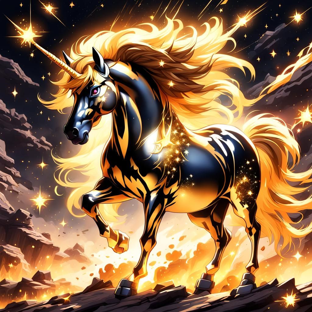 Explosive Golden Pony with Stellar Mane and Blazing Eyes