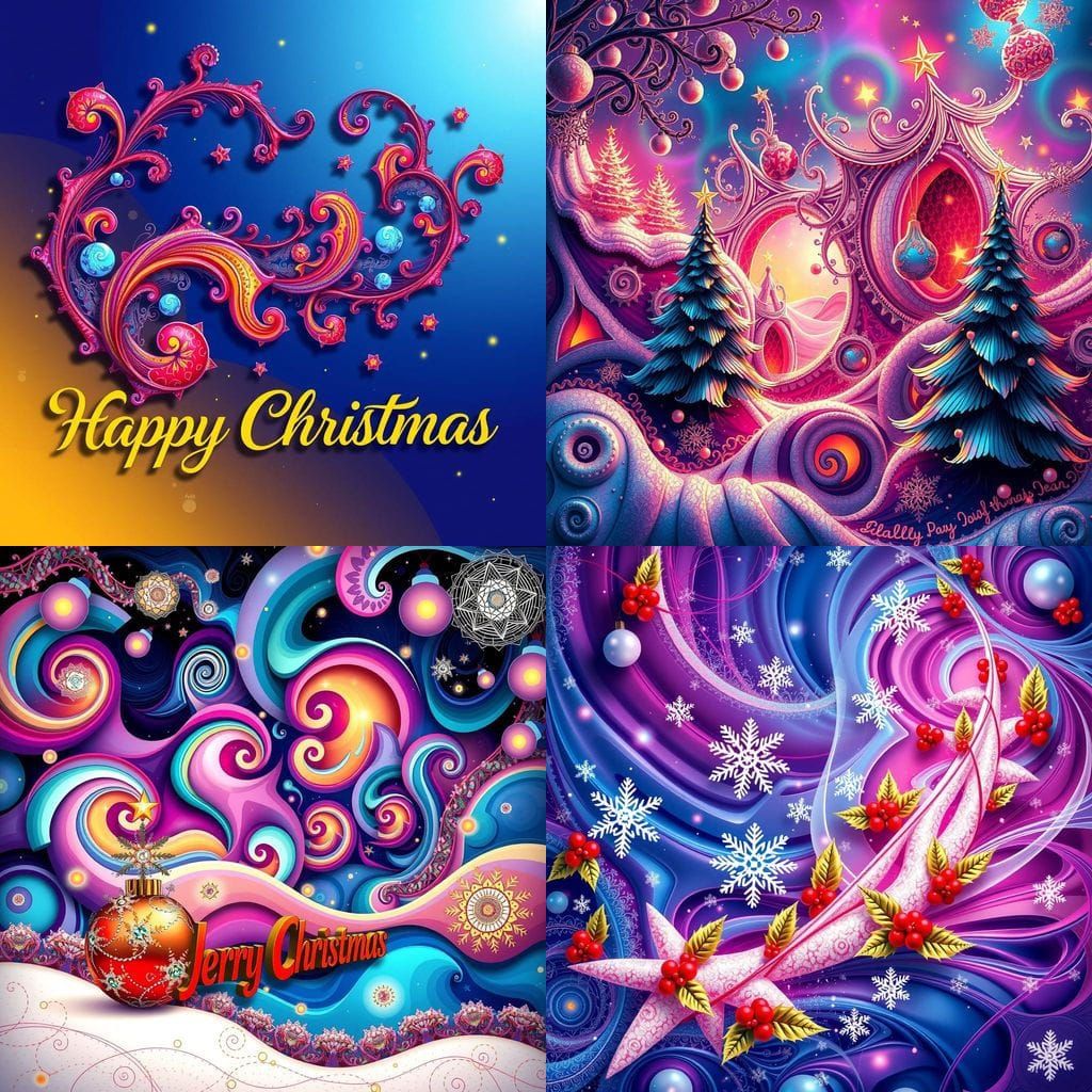 Joyful Winter Wonderland Christmas Card in Abstract Fractal...