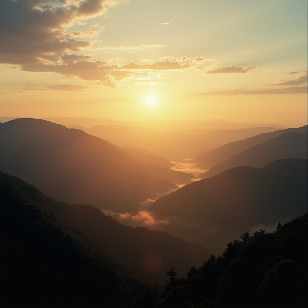 North Carolina Mountain Sunrise in Cinematic Film Style