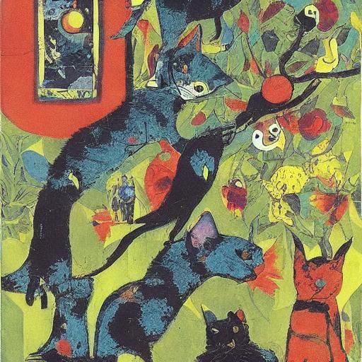 Oriental Cat in Autumn Collage, Modern Art Style