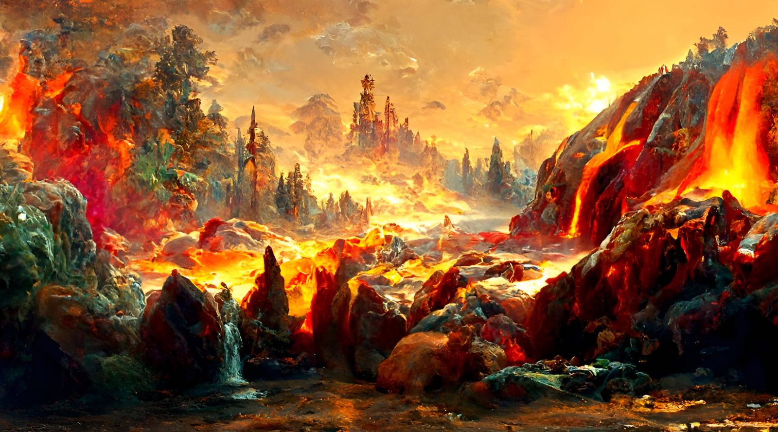 Infernal Crystal Caverns Ablaze: Hyperrealistic Landscape