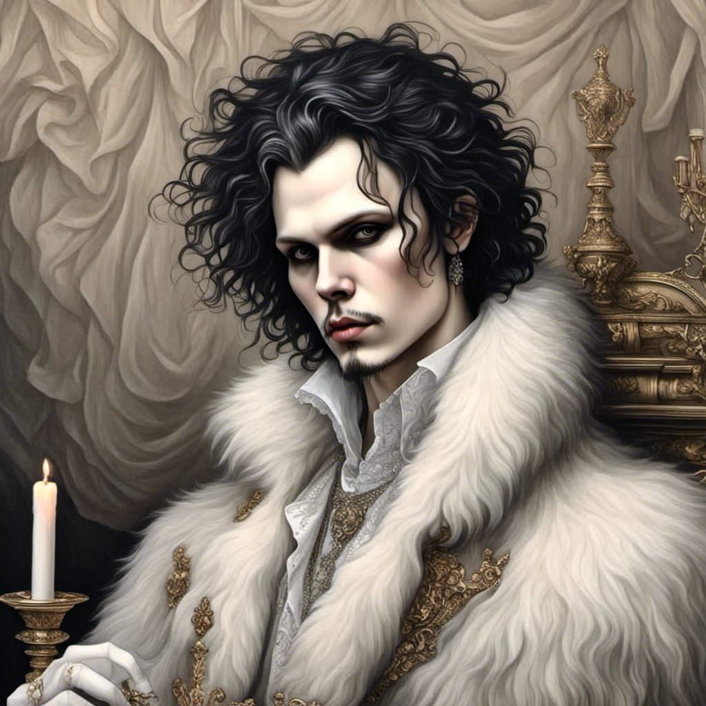 Lord Byron in Gothic Drawing Room by Candlelight