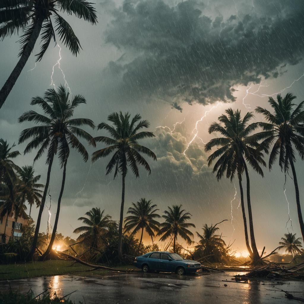 Hurricane Landfall in Florida: A Cinematic Film Still