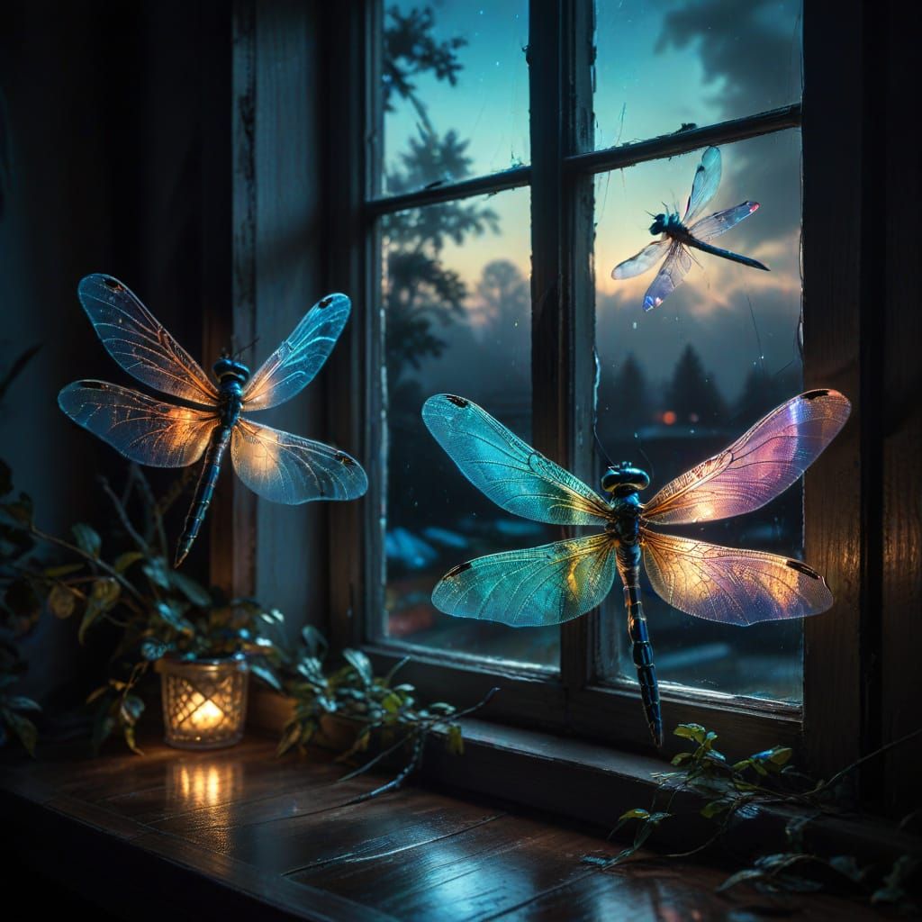 Iridescent Dragonfly Flies by in Vibrant, Hyperrealistic Det...